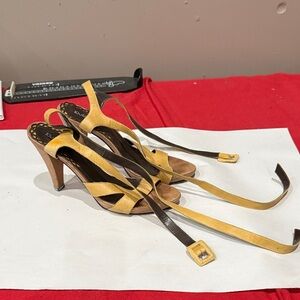 Stylish Yellow and Brown Strappy Heels